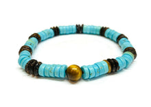 Load image into Gallery viewer, Heishi turquoise coconut and yellow tiger eye bracelet