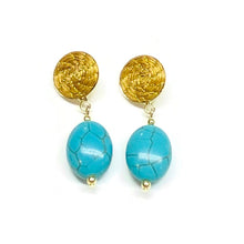 Load image into Gallery viewer, Golden stud hoop earrings with gemstone