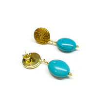 Load image into Gallery viewer, Golden stud hoop earrings with gemstone