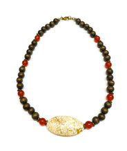 Load image into Gallery viewer, Carnelian, Olive Wood with White Howlite Focal necklace