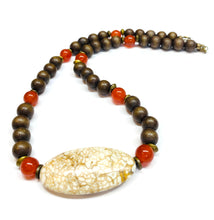 Load image into Gallery viewer, Carnelian, Olive Wood with White Howlite Focal necklace
