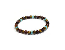 Load image into Gallery viewer, Yellow Tiger Eye & Mahogany Red Rosewood & Blue Turquoise Bracelet