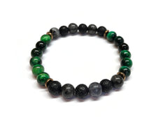 Load image into Gallery viewer, Green Tiger Eye Labradorite and Lava Rock Bracelet