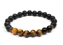 Load image into Gallery viewer, tiger eye lava rock stretch bracelet