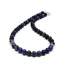 Load image into Gallery viewer, Blue Sodalite and Lava Rock Necklace - Antiqued Silver accents