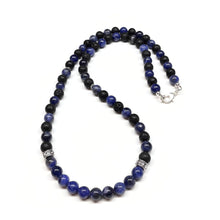 Load image into Gallery viewer, Blue Sodalite and Lava Rock Necklace - Antiqued Silver accents