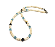 Load image into Gallery viewer, Wood and Turquoise Shell Heishi beads with Yellow Tiger eye