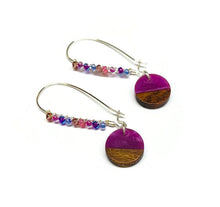 Load image into Gallery viewer, Wood and Resin Dangle Earrings - Miyuki Seed Beads - Amethyst