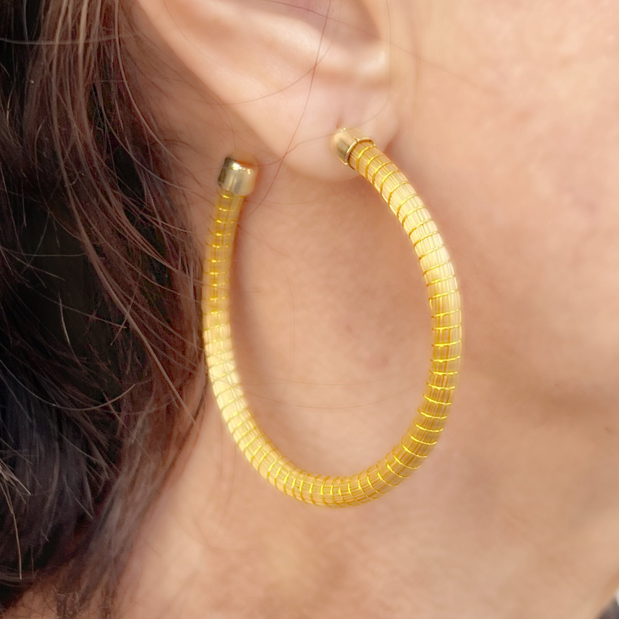 Golden Grass Hoop  Earrings, Big Hoop