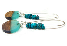 Load image into Gallery viewer, Wood Resin Turquoise Hoop Earrings
