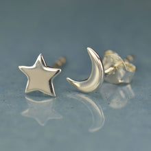 Load image into Gallery viewer, Sterling Silver Stud Earrings - Star and Moon 7x5mm
