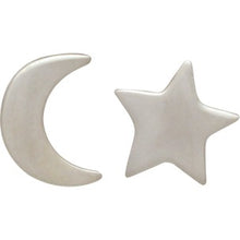 Load image into Gallery viewer, Sterling Silver Stud Earrings - Star and Moon 7x5mm

