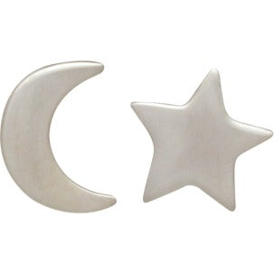 Sterling Silver Stud Earrings - Star and Moon 7x5mm