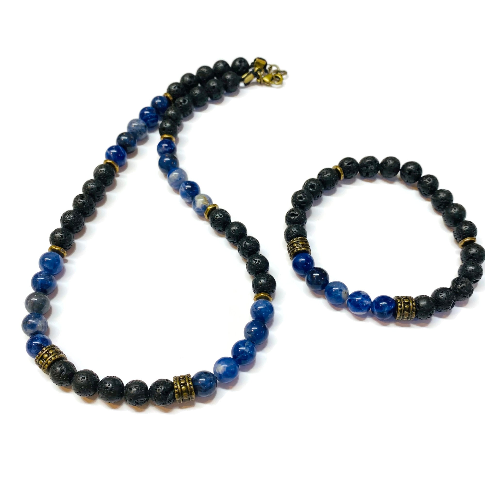 Sodalite and Lava Rock Necklace