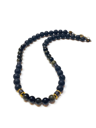 Men Black Beaded Necklace