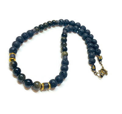 Hematite Obsidian Lava Rock Men Necklace