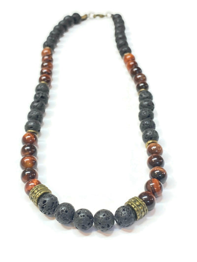 red tiger eye and lava rock necklace