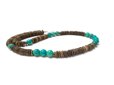 Blue Turquoise and Coconut Wood beaded Necklace for Men
