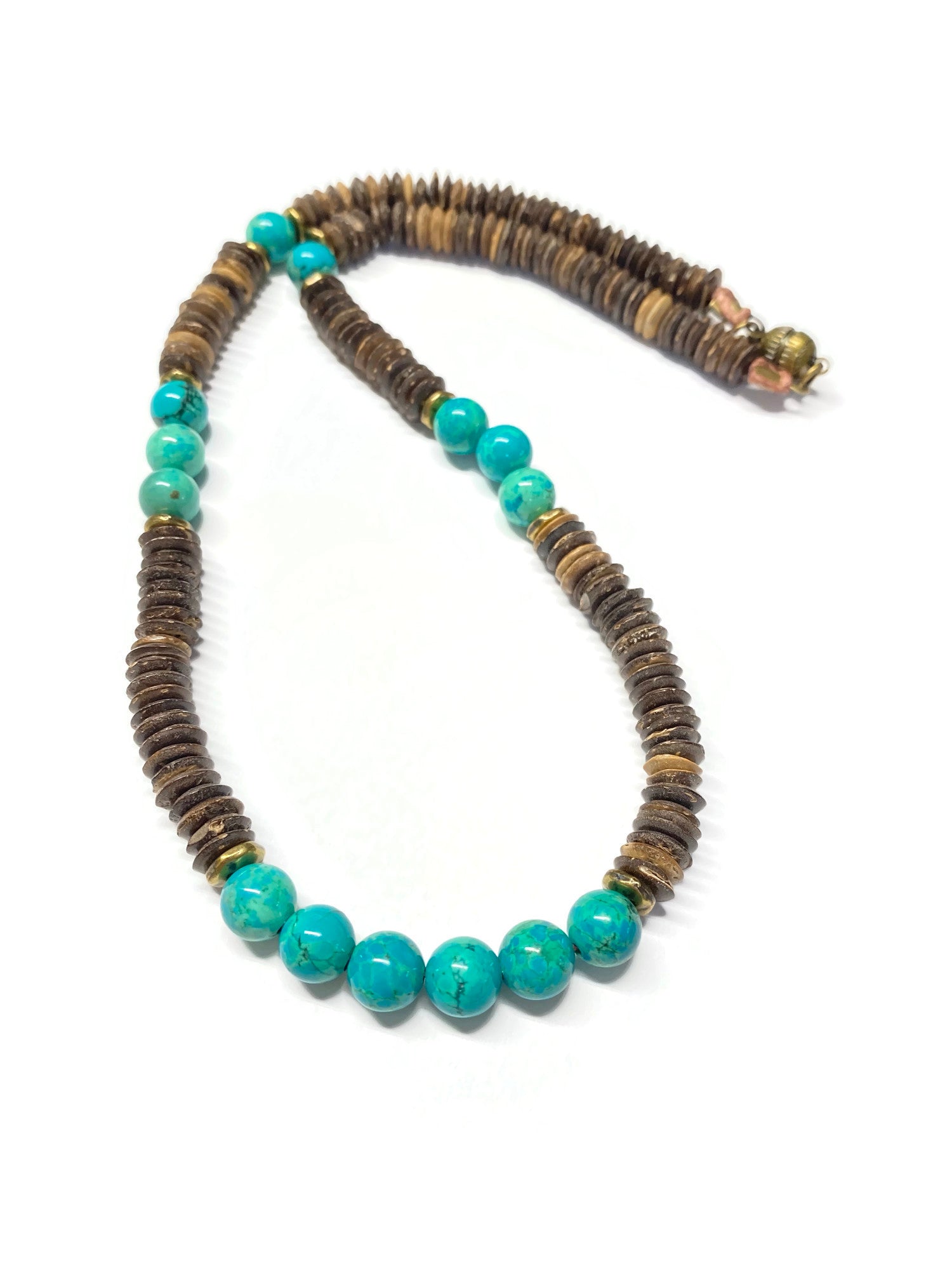 Blue Turquoise and Coconut Wood beaded Necklace for Men