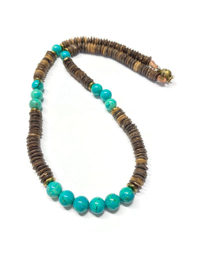 Blue Turquoise and Coconut Wood beaded Necklace for Men