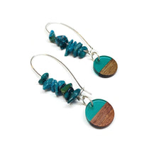 Load image into Gallery viewer, Wood Resin Turquoise Hoop Earrings
