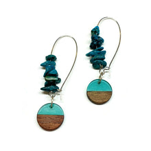 Load image into Gallery viewer, Wood Resin Turquoise Hoop Earrings
