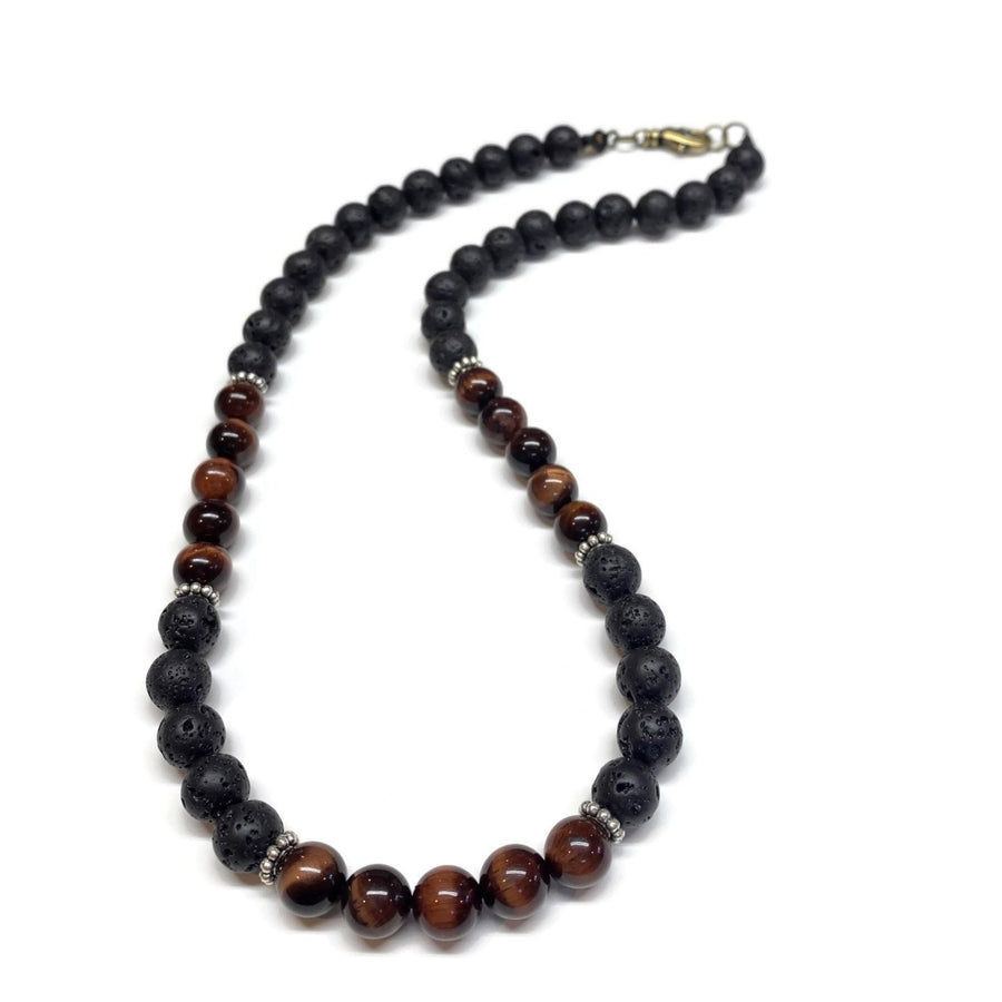 red tiger eyes lava beaded necklace