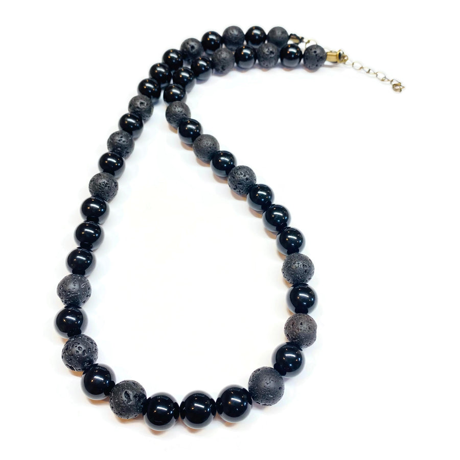 Black Onyx and Black Lava rock Necklace 