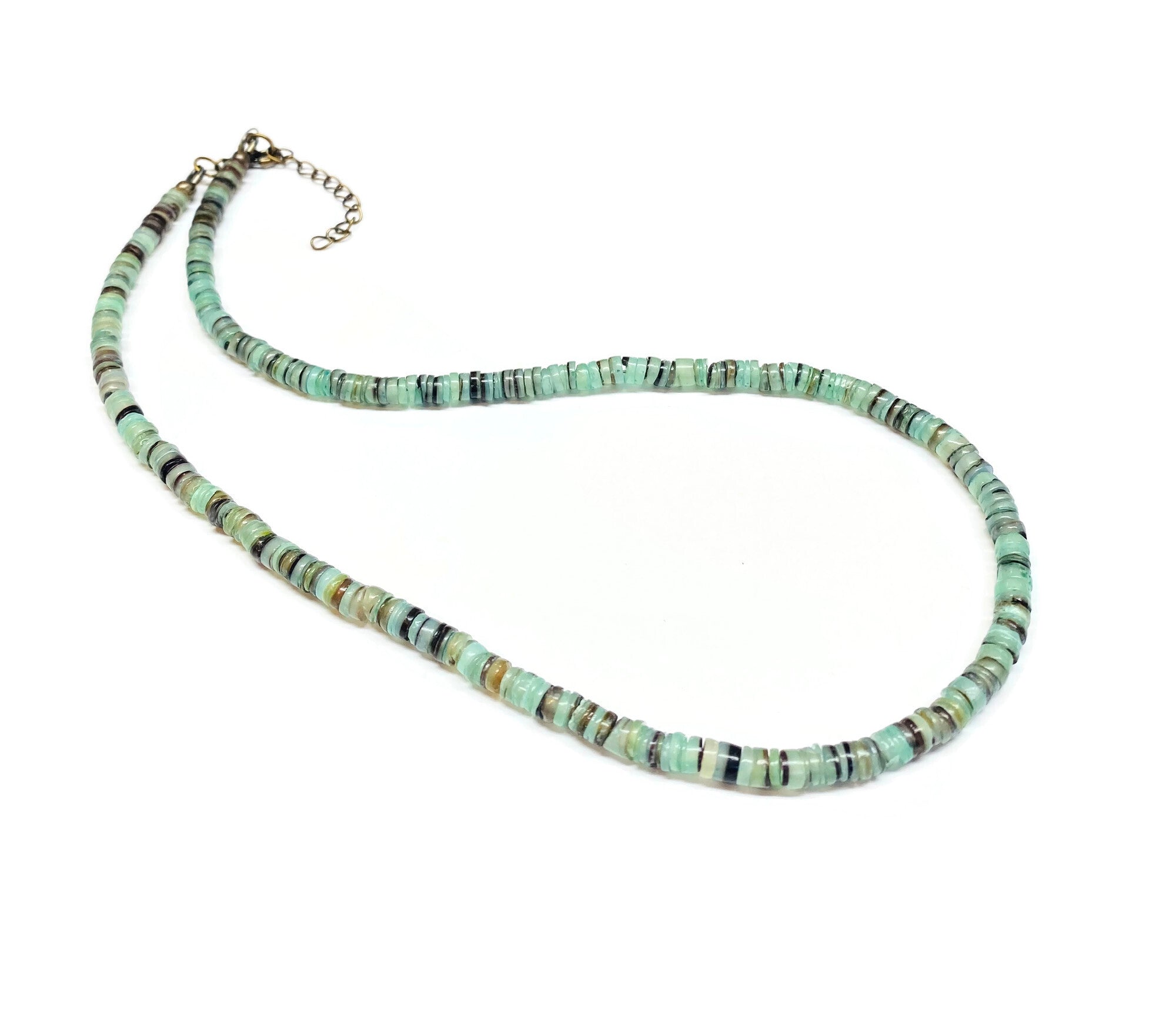 Green Turquoise Natural Shell Heishi Necklace