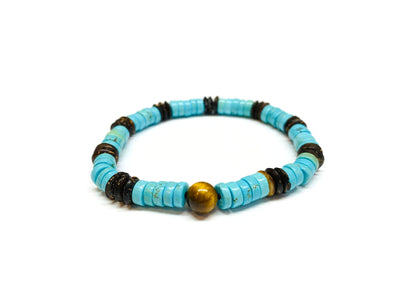 Heishi turquoise coconut and yellow tiger eye bracelet