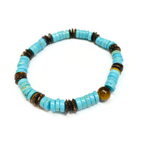 Load image into Gallery viewer, Heishi turquoise coconut and yellow tiger eye bracelet
