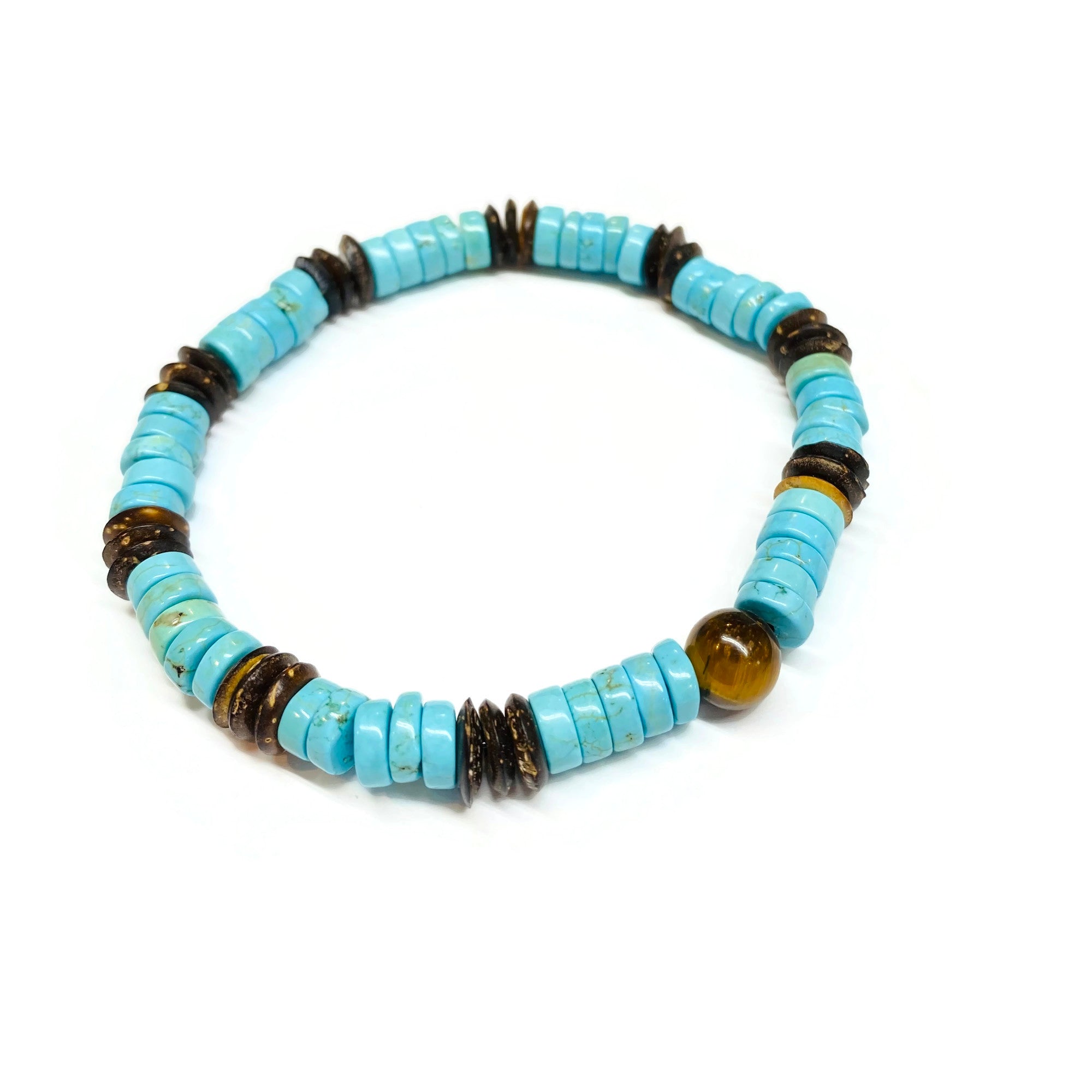Heishi turquoise coconut and yellow tiger eye bracelet