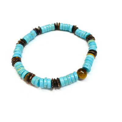 Heishi turquoise coconut and yellow tiger eye bracelet