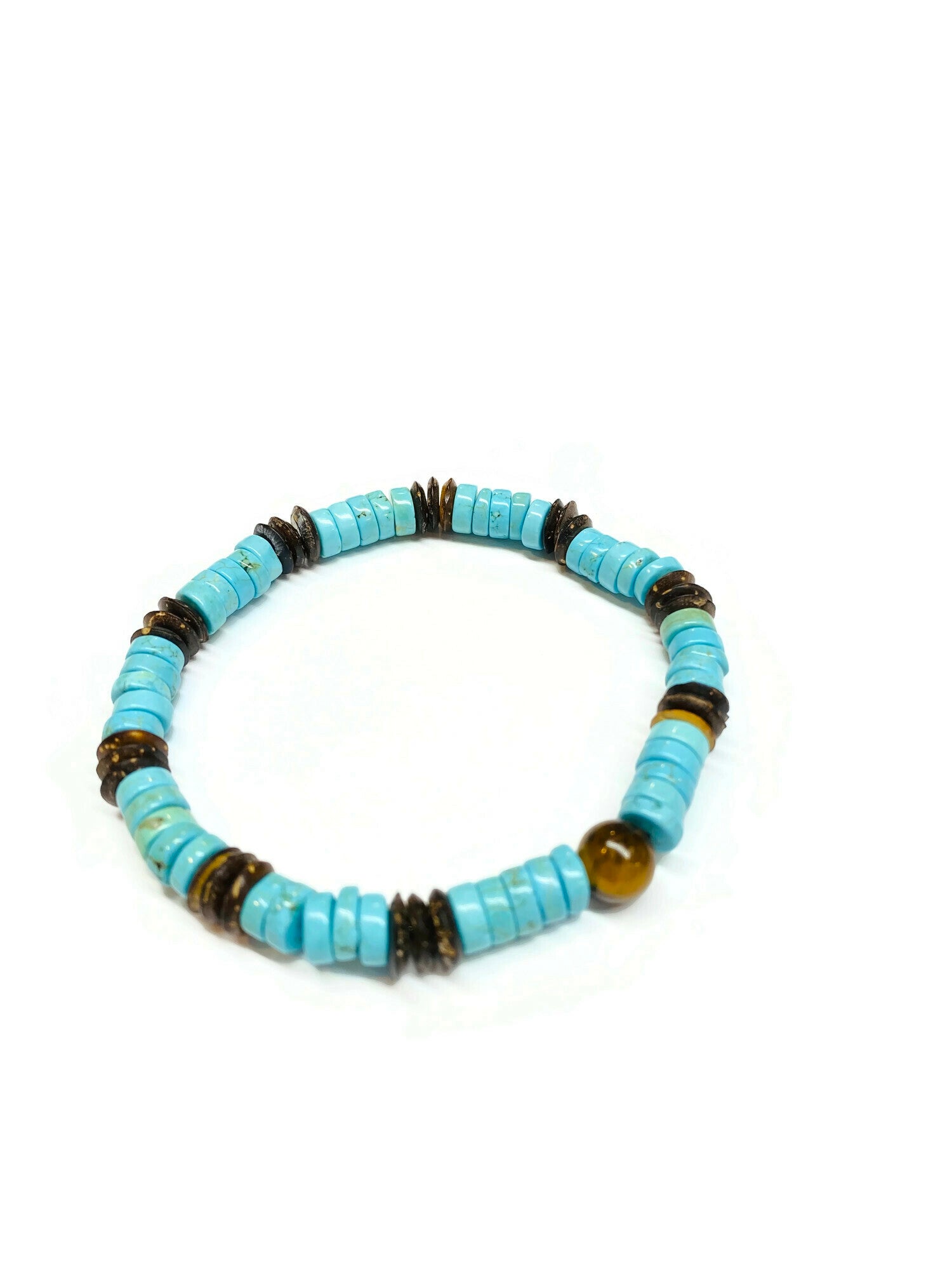 Heishi turquoise coconut and yellow tiger eye bracelet