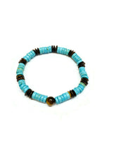 Load image into Gallery viewer, Heishi turquoise coconut and yellow tiger eye bracelet
