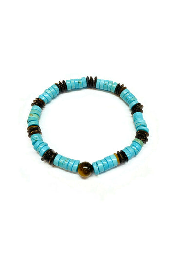 Heishi turquoise coconut and yellow tiger eye bracelet