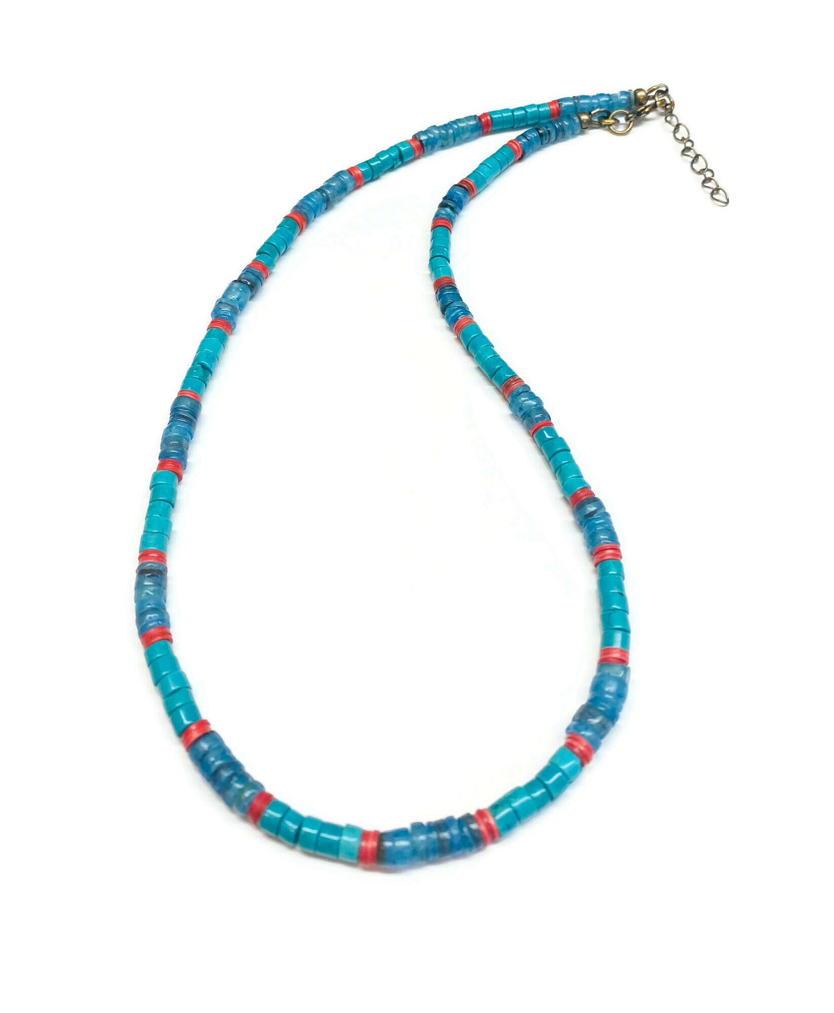 Green Blue Turquoise / Blue Shell and Vinyl Necklace
