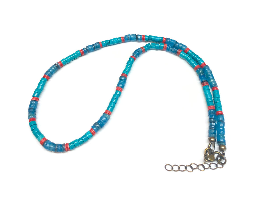 Green Blue Turquoise / Blue Shell and Vinyl Necklace
