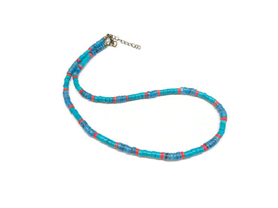 Green Blue Turquoise / Blue Shell and Vinyl Necklace