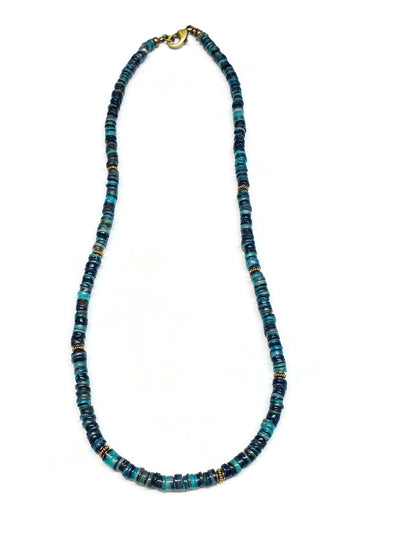 Multi Color Shell heishi and antique gold Necklace Men