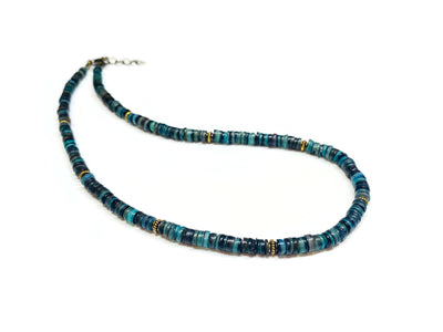 Multi Color Shell heishi and antique gold Necklace Men