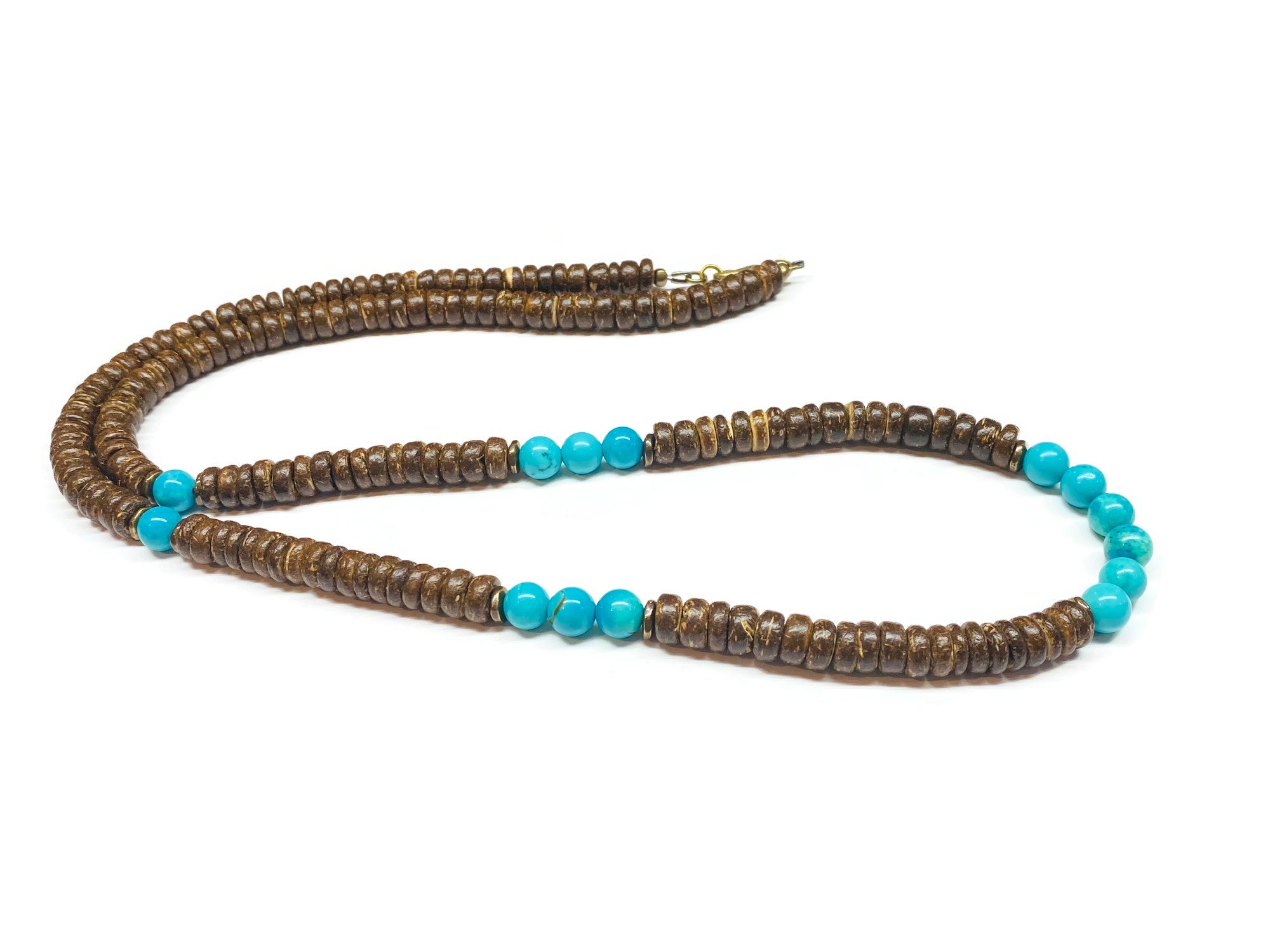 Blue Turquoise and Coconut Wood beaded Necklace for Men