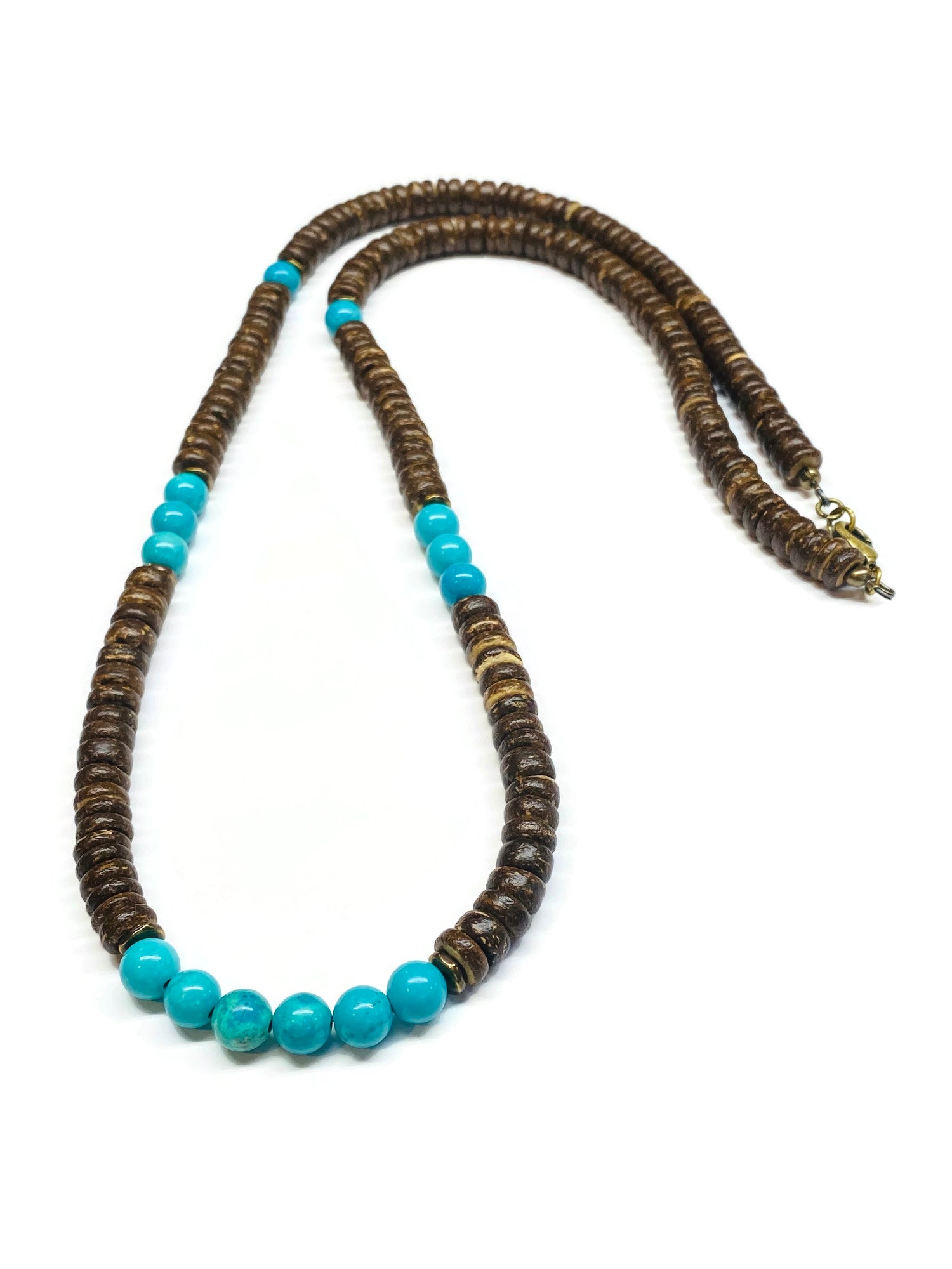 Blue Turquoise and Coconut Wood beaded Necklace for Men