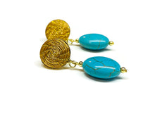 Load image into Gallery viewer, Golden stud hoop earrings with gemstone
