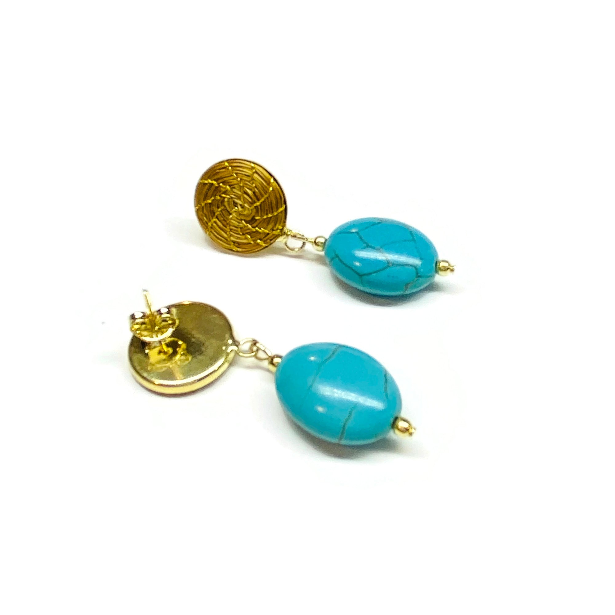 Golden stud hoop earrings with gemstone