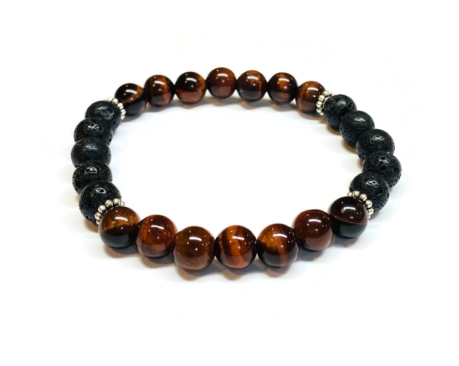 Red Tiger Eye and Lava Rock Bracelet