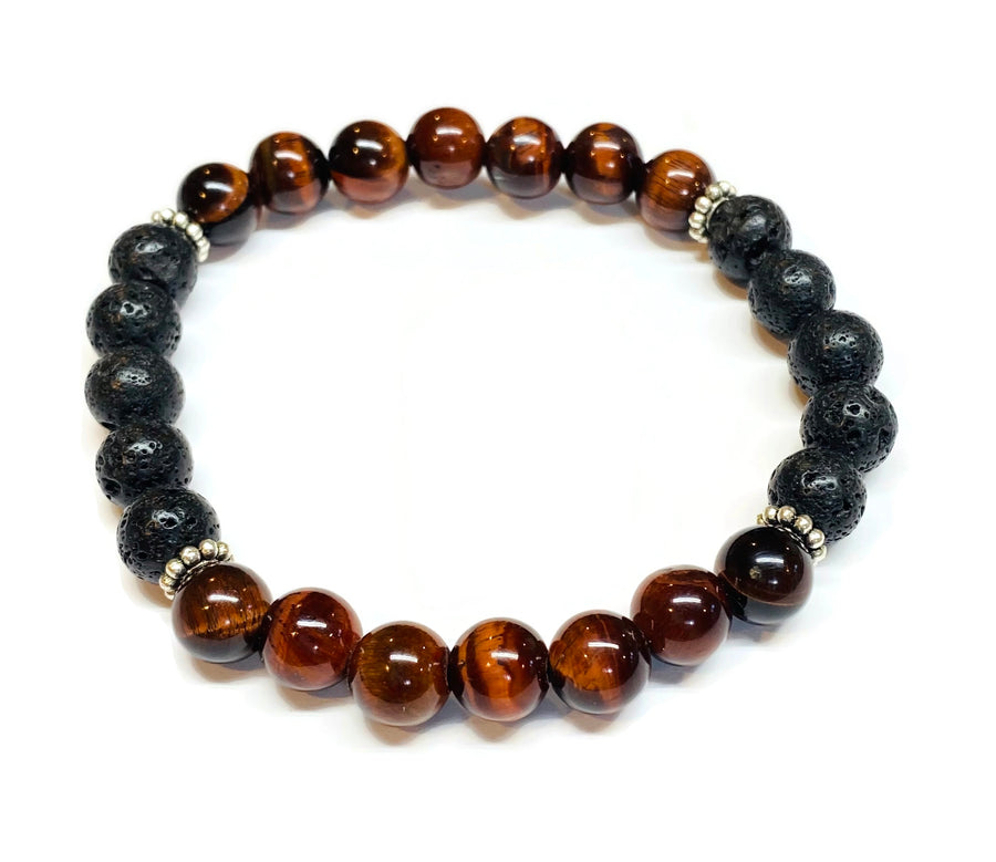 Red Tiger Eye and Lava Rock Bracelet