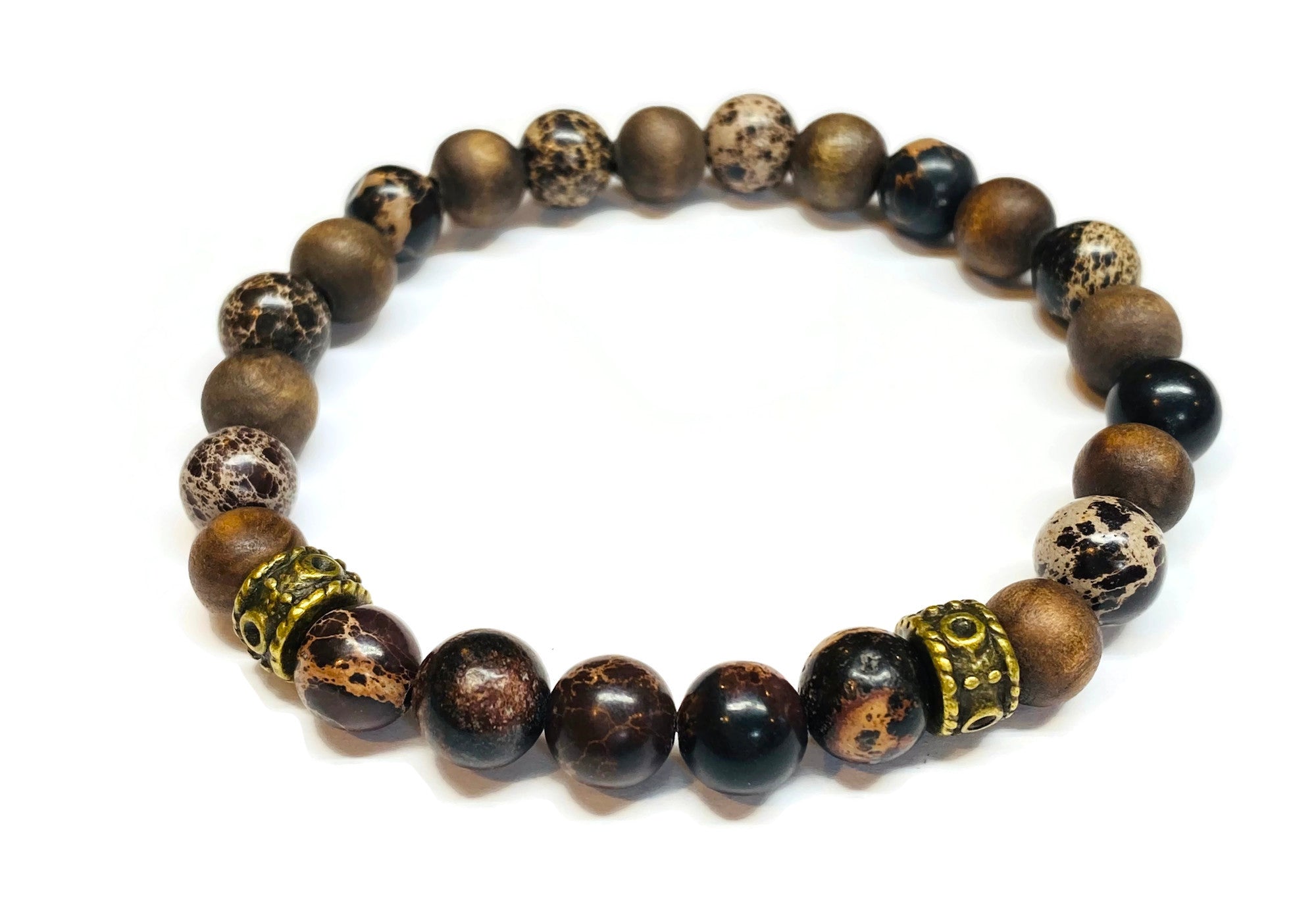Brown Sea Jasper and Olive Wood Beads Bracelet