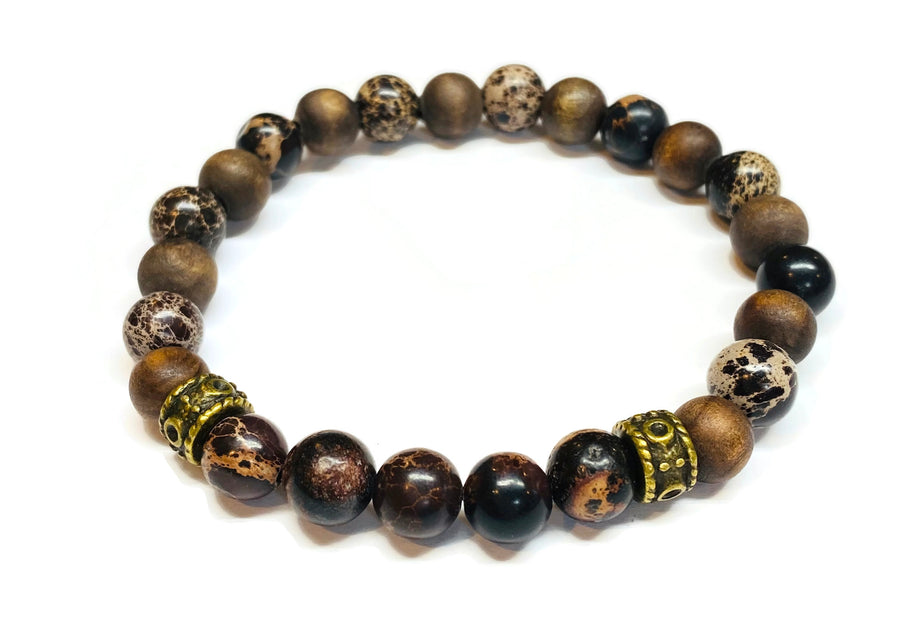 Brown Sea Jasper and Olive Wood Beads Bracelet