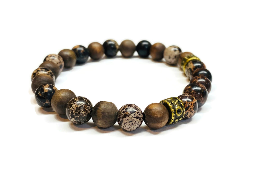 Brown Sea Jasper and Olive Wood Beads Bracelet
